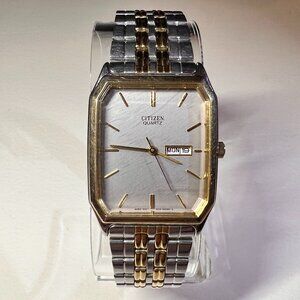 Vintage Men's Citizen 'Tank' Quartz Watch w/ Day & Date